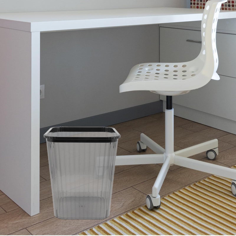 Square Trash Can Plastic Black Garbage Bin for Bedroom Bathroom Office Kitchen Home Wastebasket With Grocery Bag Holder - Image 4