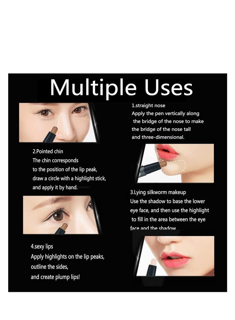 Generic Dual-Ended Highlight Contour Stick, 2 in 1 Makeup Highlighters & Shading Stick, Full Coverage, Three-Dimensional, Bronzer, Color Corrector Concealer Stick (02#)  - Image 5