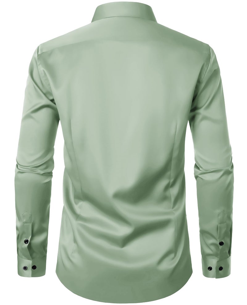 ZEROYAA Men's Long Sleeve Dress Shirt Fitted Wrinkle-Free Casual Business Button Up Shirts ZSSCL07-Sage Green Medium - Image 3