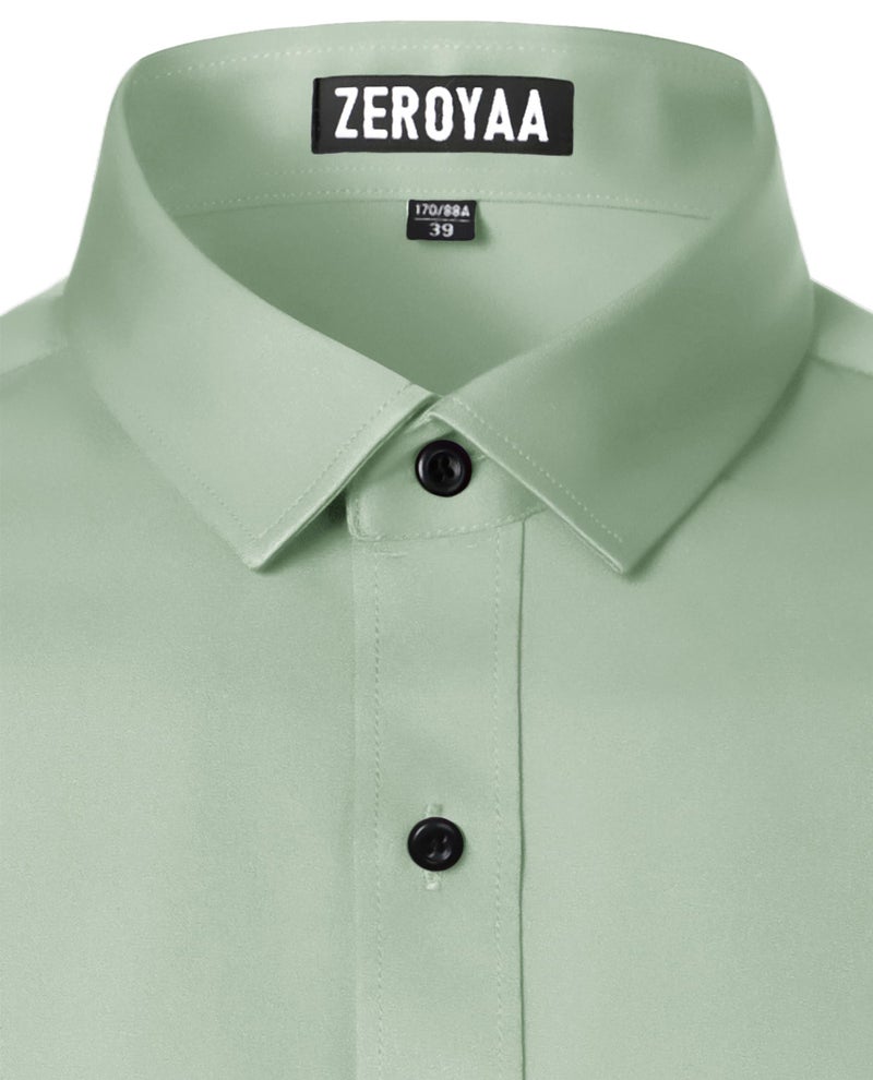 ZEROYAA Men's Long Sleeve Dress Shirt Fitted Wrinkle-Free Casual Business Button Up Shirts ZSSCL07-Sage Green Medium - Image 4