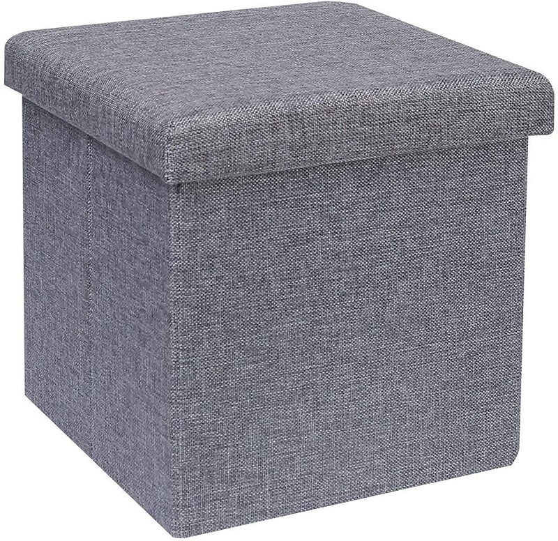 Foxelli Storage Ottoman Cube Linen Small Foot Seat Living Room Bedroom Home Office Dorm Storage Footrest Grey 30 X 30 X 30 Cm Velvet Tufted Folding Ottomans With Lid Footstool Rest Padded Seat Bedroom - Image 1