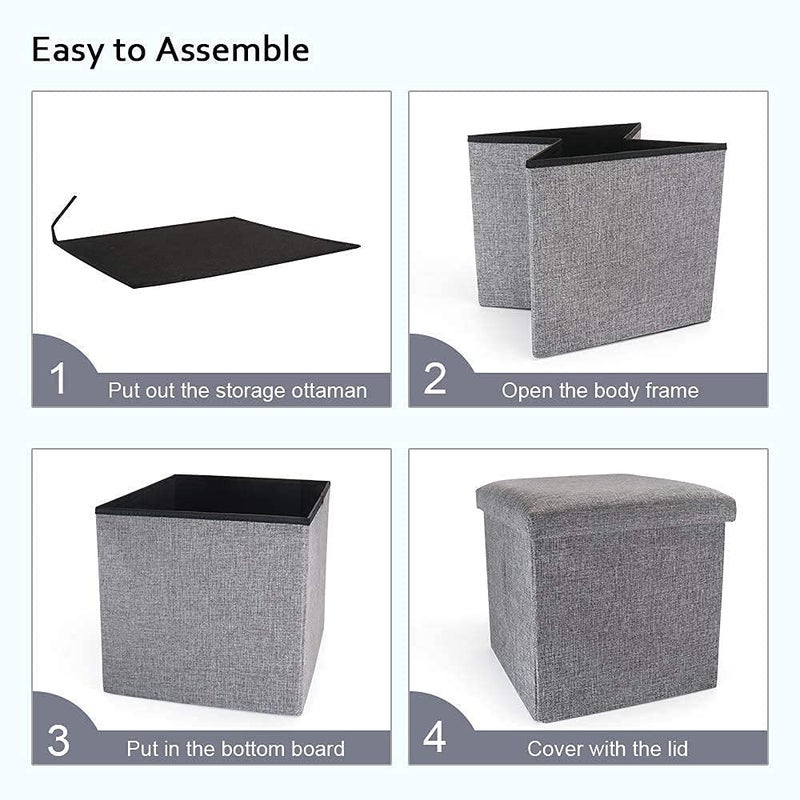 Foxelli Storage Ottoman Cube Linen Small Foot Seat Living Room Bedroom Home Office Dorm Storage Footrest Grey 30 X 30 X 30 Cm Velvet Tufted Folding Ottomans With Lid Footstool Rest Padded Seat Bedroom - Image 4