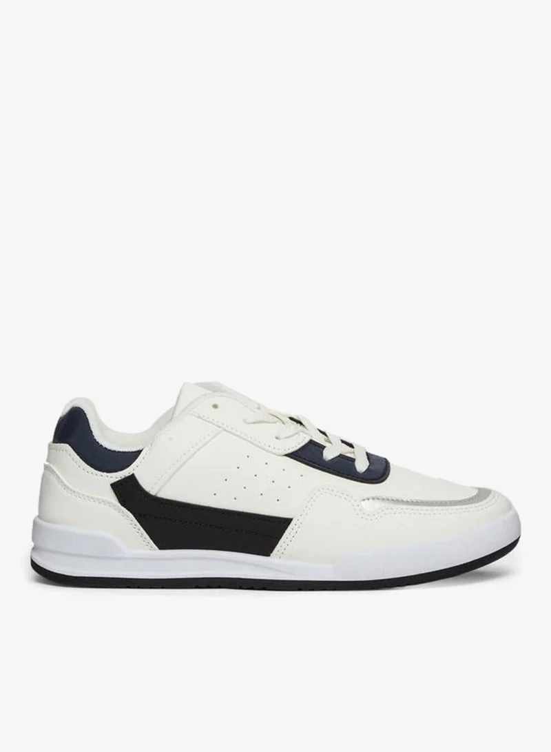 Styli Men White Color Block Lace-Up Sneakers
