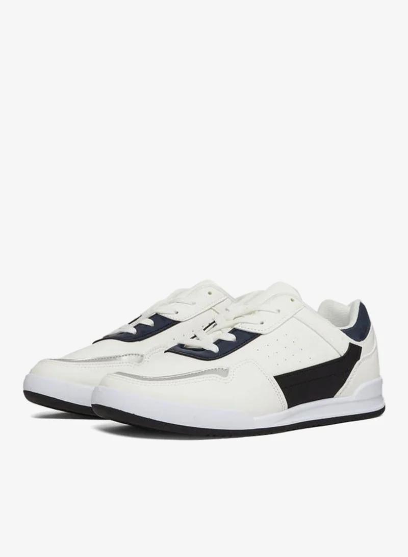 Styli Men White Color Block Lace-Up Sneakers