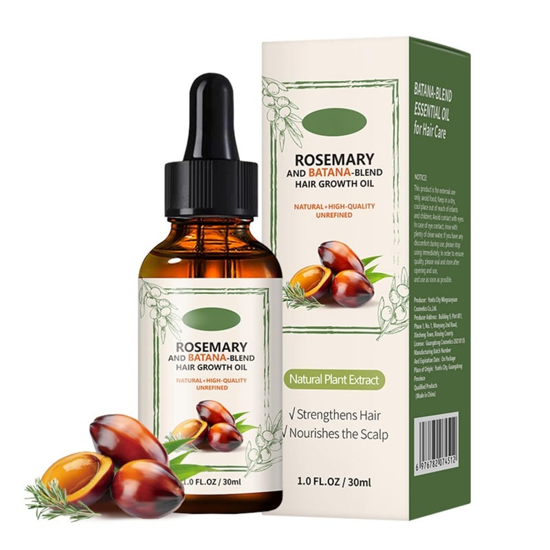 Hotiary Batana Oil with Rosemary for Hair Growth, Organic Hair Oils Nourish Hair Eyelashes Eyebrows Beard and Mustache, Strengthen Hair Root Castor Oil 1 fl oz (1 Pack) 