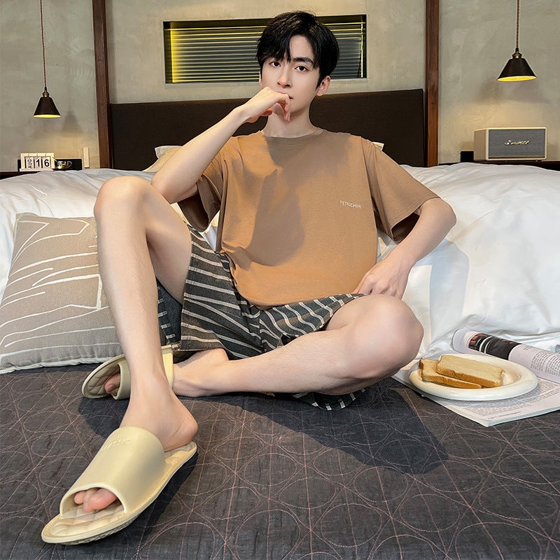 طقم ملابس نوم صيفي للرجال مع تيشيرت بدون أكمام وشورت - Image 1