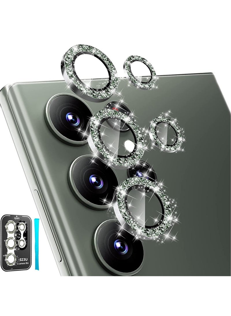 vesus Samsung Galaxy S23 Ultra Camera Lens Protector, 9H Tempered Glass + Aluminum Alloy Metal Individual Lens Screen Ring for S23 Ultra 6.8in 5G 2023 - Glitter Green - Image 1