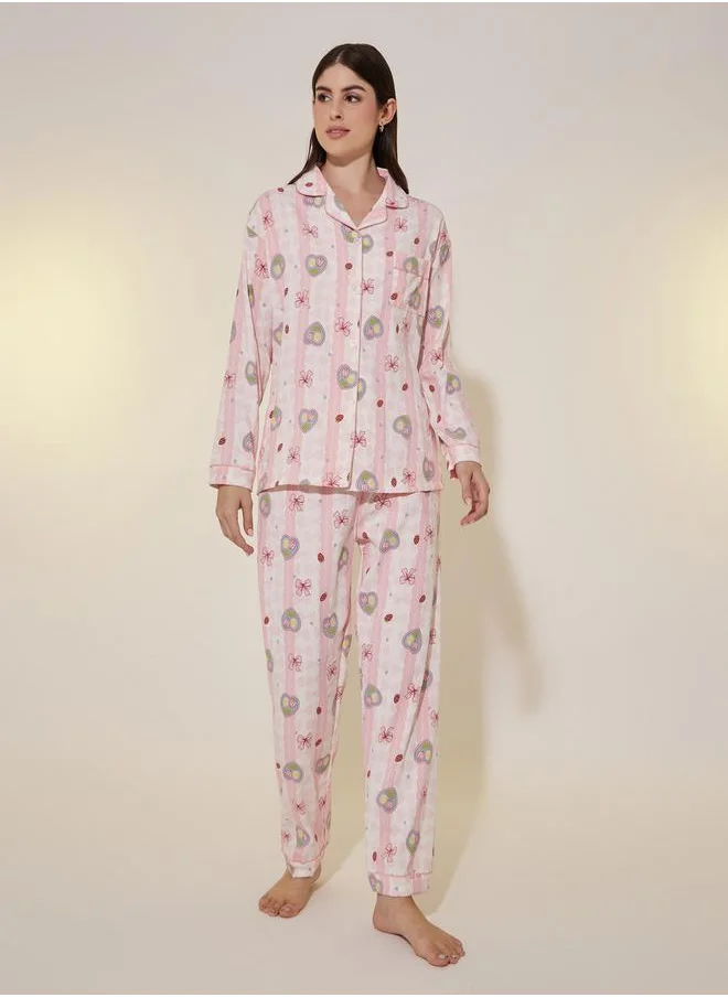 Styli All-Over Print Long Sleeve Shirt and Pyjama Set