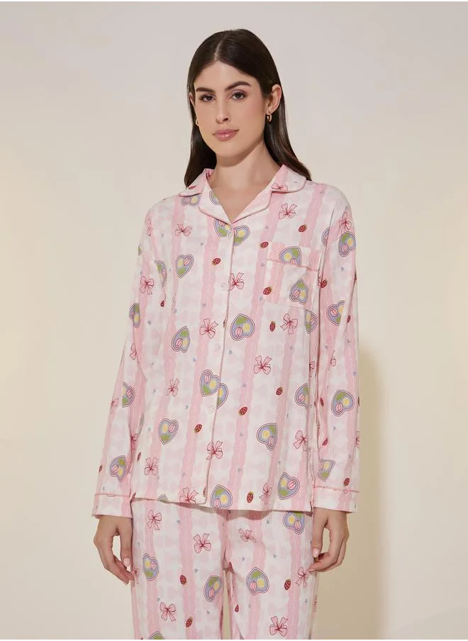 Styli All-Over Print Long Sleeve Shirt and Pyjama Set