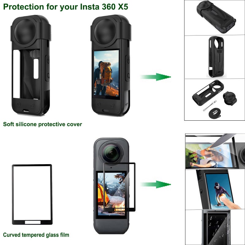 Gurmoir Accessories Kit for Insta360 X5 Camera, Bike Mount/Backpack Mount/Protective Cover Base/Templed Glass Film for Insta360 X5 Camera Outdoor Sports Travel - Image 3
