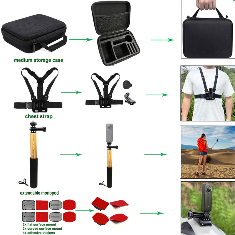 Gurmoir Accessories Kit for Insta360 X5 Camera, Bike Mount/Backpack Mount/Protective Cover Base/Templed Glass Film for Insta360 X5 Camera Outdoor Sports Travel - Image 5