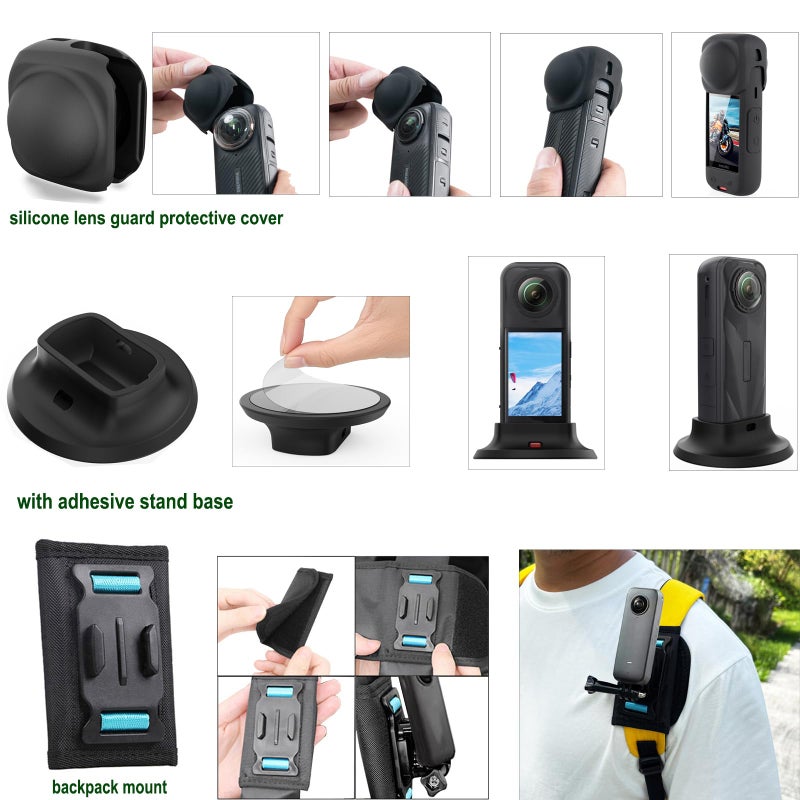 Gurmoir Accessories Kit for Insta360 X5 Camera, Bike Mount/Backpack Mount/Protective Cover Base/Templed Glass Film for Insta360 X5 Camera Outdoor Sports Travel - Image 4