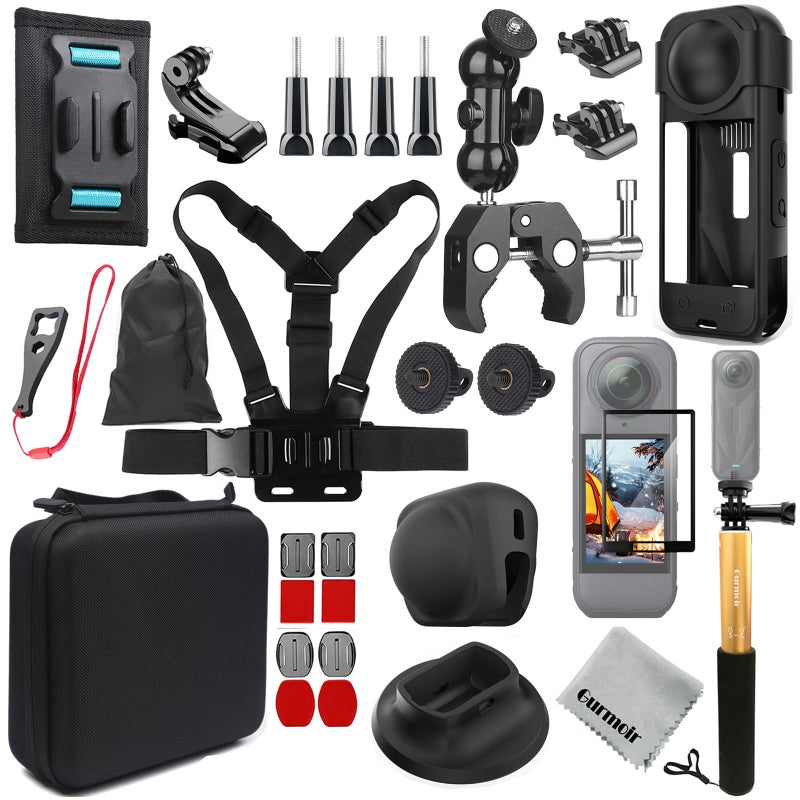 Gurmoir Accessories Kit for Insta360 X5 Camera, Bike Mount/Backpack Mount/Protective Cover Base/Templed Glass Film for Insta360 X5 Camera Outdoor Sports Travel - Image 1
