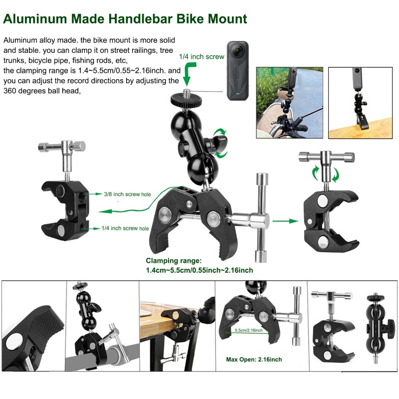 Gurmoir Accessories Kit for Insta360 X5 Camera, Bike Mount/Backpack Mount/Protective Cover Base/Templed Glass Film for Insta360 X5 Camera Outdoor Sports Travel - Image 2