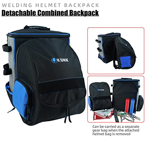KUNN Welding-Backpack Multifunction Helmet-Bag - Ultimate Equipment Bag with Cotton Protective Lining for Electrician Blue - Image 2