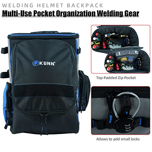 KUNN Welding-Backpack Multifunction Helmet-Bag - Ultimate Equipment Bag with Cotton Protective Lining for Electrician Blue - Image 4