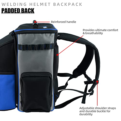 KUNN Welding-Backpack Multifunction Helmet-Bag - Ultimate Equipment Bag with Cotton Protective Lining for Electrician Blue - Image 3