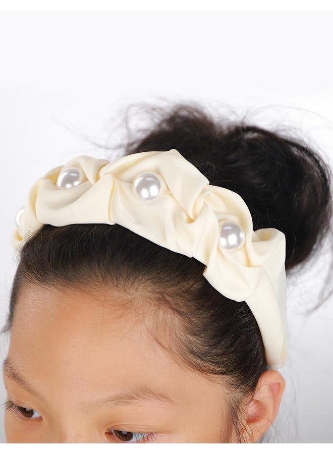 BERYUAN Women Girls Pearl Hair Hoop Off-White Velvet Headband No Slip Headpiece Fashion Padded Pearl Headpiece Velvet No Slip Hair Accessories With Pearls For Women Girls (Off-White) - Image 1