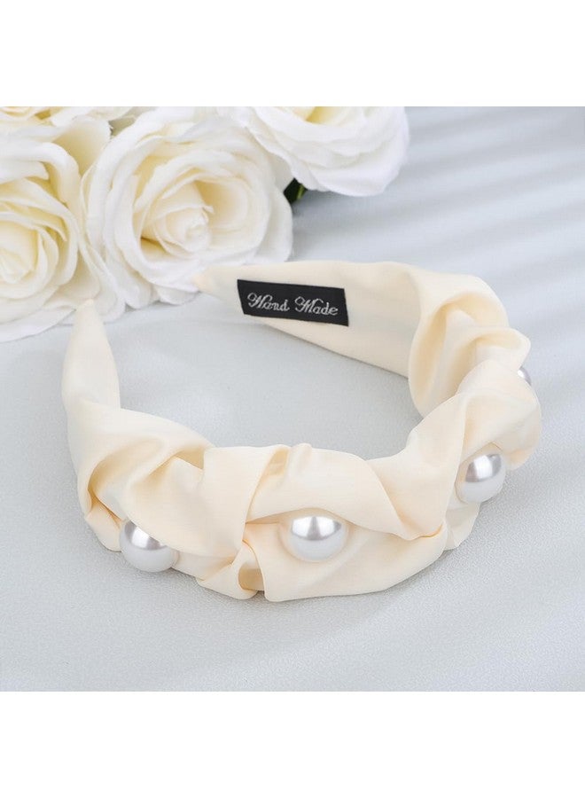 BERYUAN Women Girls Pearl Hair Hoop Off-White Velvet Headband No Slip Headpiece Fashion Padded Pearl Headpiece Velvet No Slip Hair Accessories With Pearls For Women Girls (Off-White) - Image 5