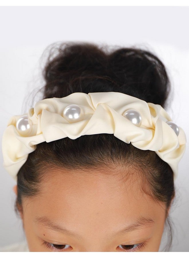 BERYUAN Women Girls Pearl Hair Hoop Off-White Velvet Headband No Slip Headpiece Fashion Padded Pearl Headpiece Velvet No Slip Hair Accessories With Pearls For Women Girls (Off-White) - Image 2