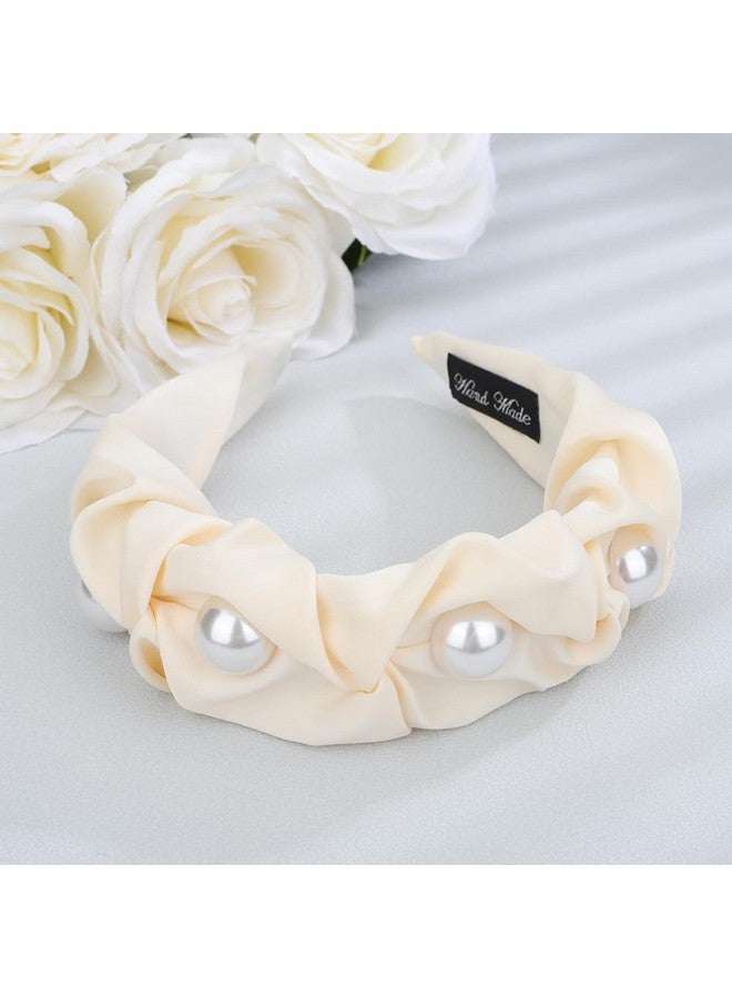 BERYUAN Women Girls Pearl Hair Hoop Off-White Velvet Headband No Slip Headpiece Fashion Padded Pearl Headpiece Velvet No Slip Hair Accessories With Pearls For Women Girls (Off-White) - Image 3