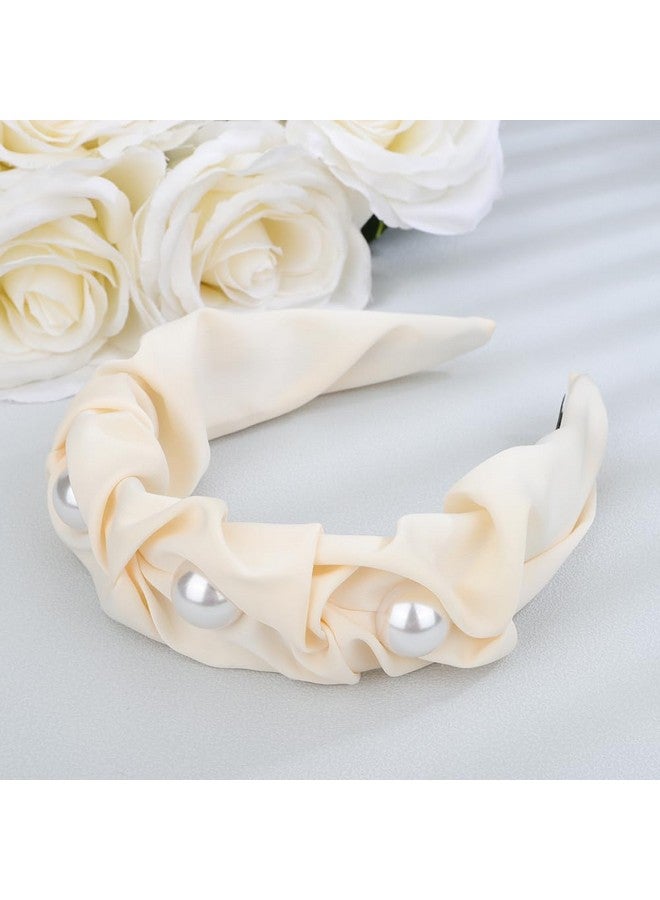 BERYUAN Women Girls Pearl Hair Hoop Off-White Velvet Headband No Slip Headpiece Fashion Padded Pearl Headpiece Velvet No Slip Hair Accessories With Pearls For Women Girls (Off-White) - Image 4
