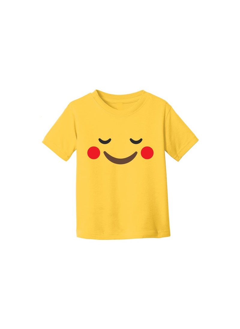 PRINTSHOP4ME - Yellow Smiley Face T-Shirt for Kids - Kids Unisex Round Neck Short Sleeve Cotton T-Shirt - Soft and Comfortable Tshirt - Perfect Emoji Outfit - Image 1