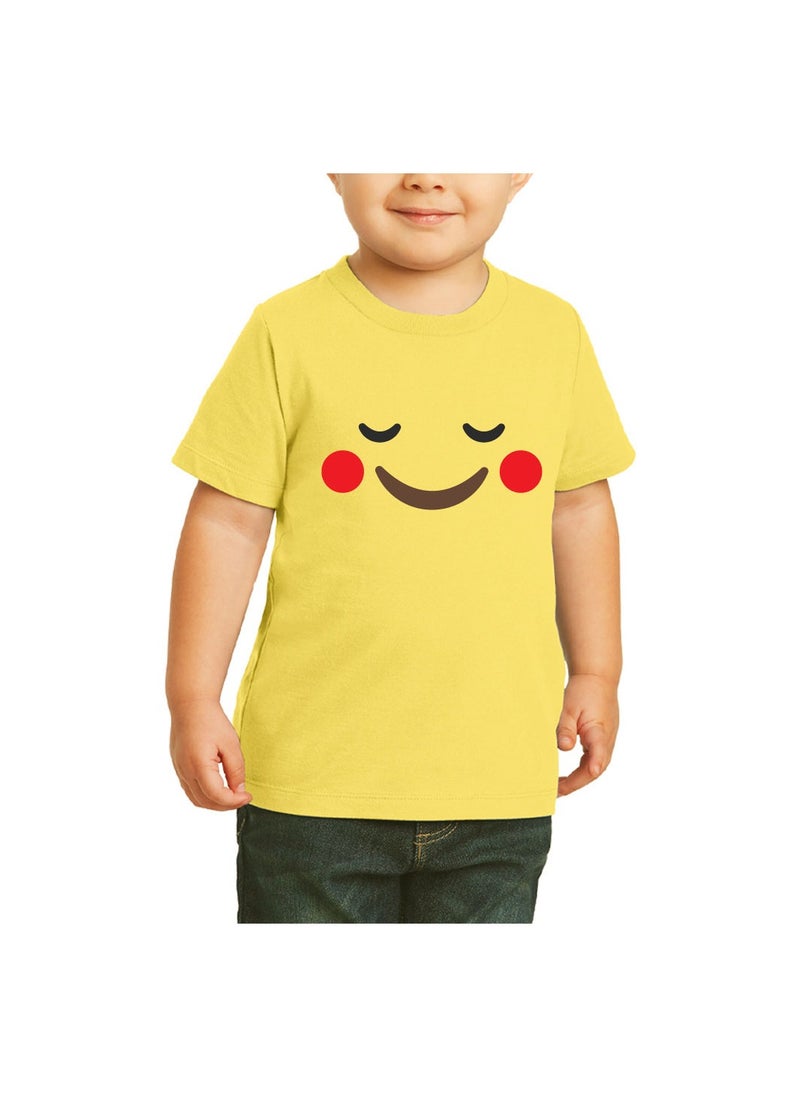 PRINTSHOP4ME - Yellow Smiley Face T-Shirt for Kids - Kids Unisex Round Neck Short Sleeve Cotton T-Shirt - Soft and Comfortable Tshirt - Perfect Emoji Outfit - Image 1