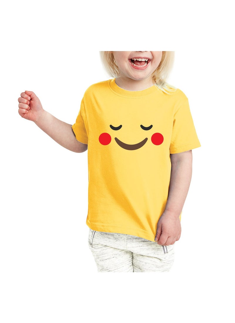 PRINTSHOP4ME - Yellow Smiley Face T-Shirt for Kids - Kids Unisex Round Neck Short Sleeve Cotton T-Shirt - Soft and Comfortable Tshirt - Perfect Emoji Outfit - Image 1