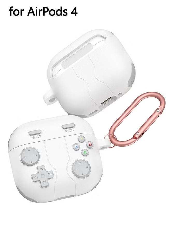 Generic - AirPods 4 Case With MagSafe, Shock-Proof Protective Silicone Case, With Game Shape Case Cover and Keychain Accessories, Apple Airpods 4th Generation Case Cover, (White) - Image 1