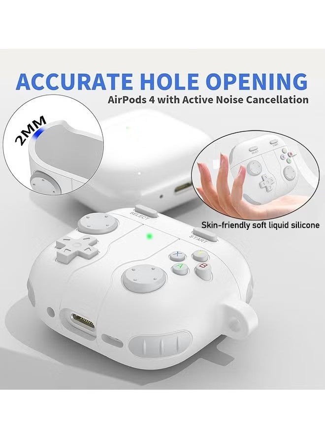 Generic - AirPods 4 Case With MagSafe, Shock-Proof Protective Silicone Case, With Game Shape Case Cover and Keychain Accessories, Apple Airpods 4th Generation Case Cover, (White) - Image 1