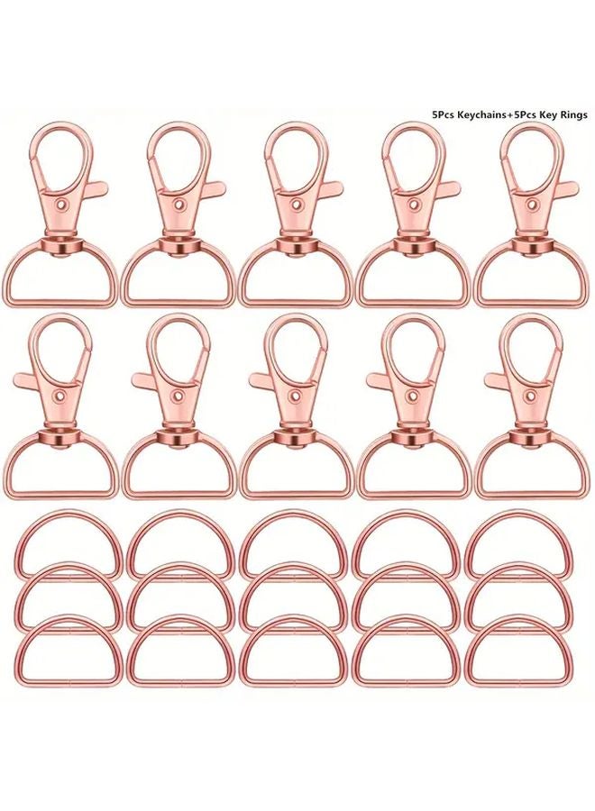 10pcs Rose Golden D Shape Lobster Clasp Keychain with D Ring and Key Clips DIY Craft Gift - Image 1