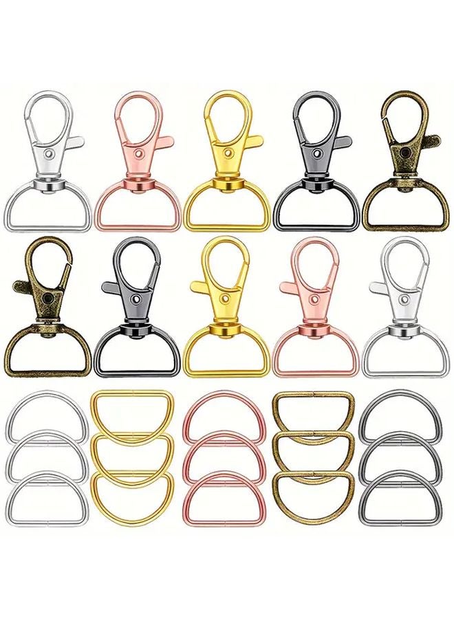 10pcs Rose Golden D Shape Lobster Clasp Keychain with D Ring and Key Clips DIY Craft Gift - Image 2