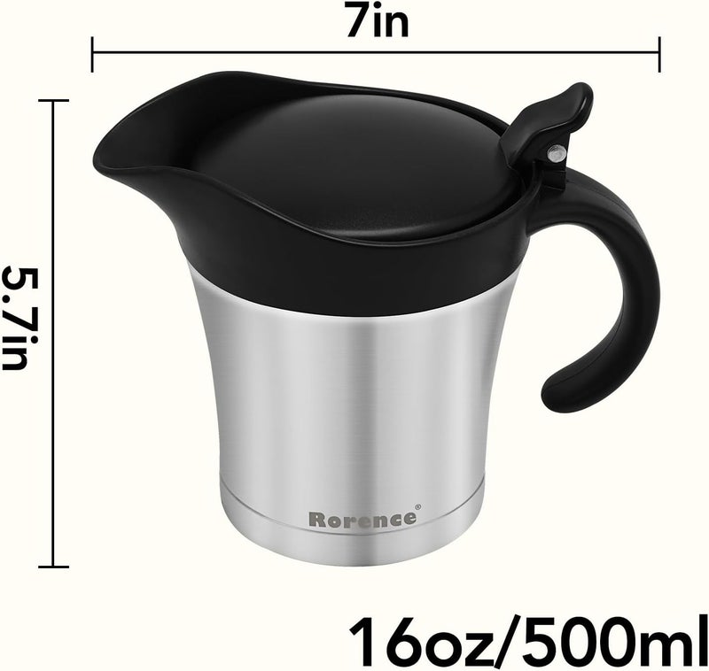 Rorence Stainless Steel Double Insulated Gravy Boat With Lid/Sauce Jug 16 Ounce Capacity - Image 2