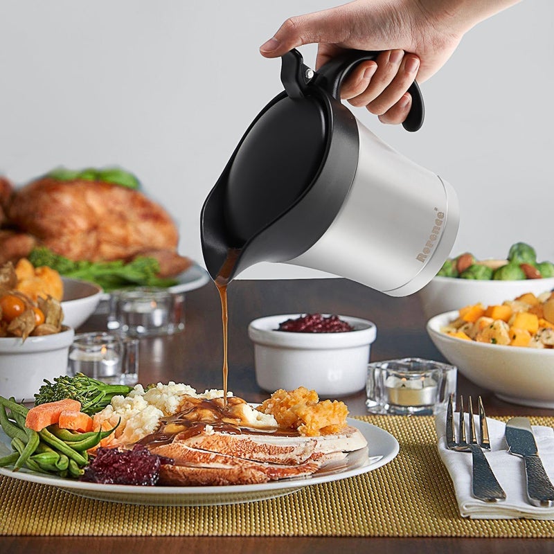 Rorence Stainless Steel Double Insulated Gravy Boat With Lid/Sauce Jug 16 Ounce Capacity - Image 4