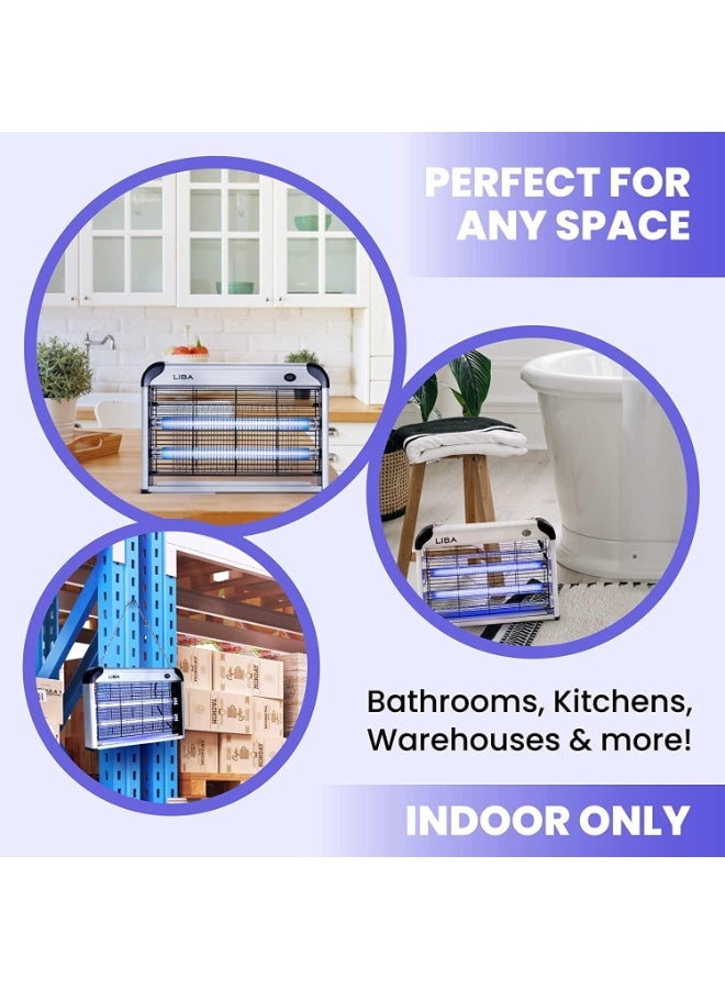 ليبا جهاز صاعق الحشرات الكهربائي، قاتل الحشرات والذباب بقوة 20 واط - قاتل البعوض والعث والدبابير للاستخدام الداخلي، طارد للذباب مع عبوتين من المصابيح البديلة وصينية قابلة للغسل - Image 4