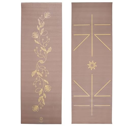 Sunshine Yoga Ascend Yoga Mat with Alignment Marks - Premium 6mm Thick, 72" x 24" Reversible Exercise Mat - Non Slip, Tear Resistant, Workout Mats for Pilates, Home, Studio, Gym, Floor Stretching - Golden Mocha - Printed - Image 1
