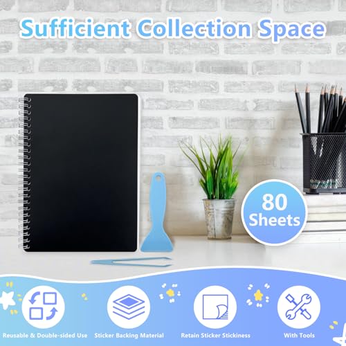 DHATMYC Reusable Sticker Book Collecting Album with 80 Sheets Blank Release Paper A5 Size Sticker Collection Storage Organizer for Adults with Tools (Black) - Image 3