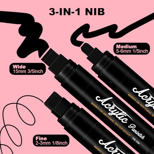 FUMILE 5 Pcs Black Jumbo Poster Marker15mm Wide Tip Thick Acrylic Paint Pen Paint MarkersBlack Graffiti Markers for PosterGlassRock PaintingCeramicWoodMurals and Canvas - Image 3