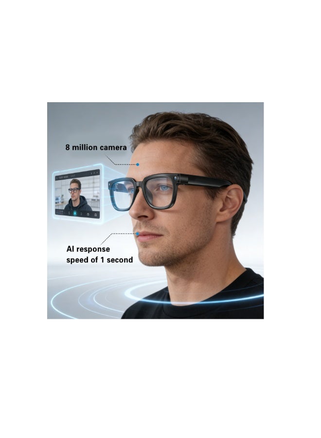 AI smart glasses with an 8MP camera, supporting video recording and photography, real-time translation of over 140 languages, ideal for travel and business trips (transparent with blue light protection). - Image 1