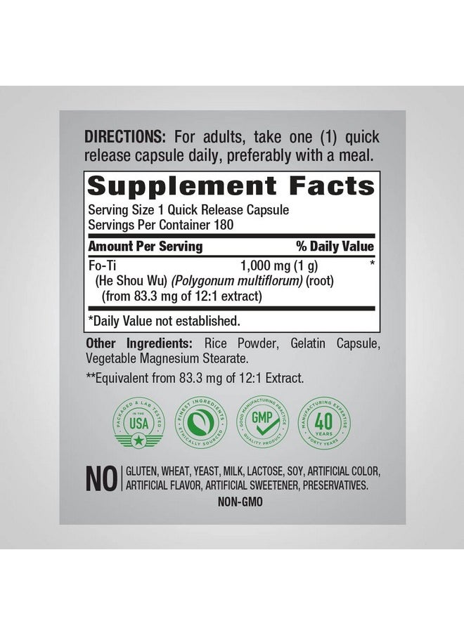 Piping Rock Foti Root 1000 Mg ; 180 Capsules ; High Strength Heshouwu ; Nongmo Gluten Free  - Image 3