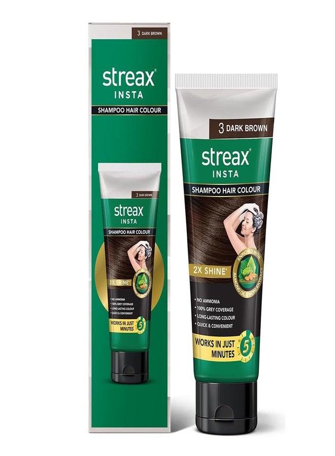 Streax Insta Shampoo Squeeze Pack Hair Colour For Unisex,Dark Brown 3,200Ml|Hair Colour Brown|100% Grey Coverage |Long Lasting Hair Color,Easy To Use| Ammonia Free Hair Color,No Paraben & Sulphate - Image 1