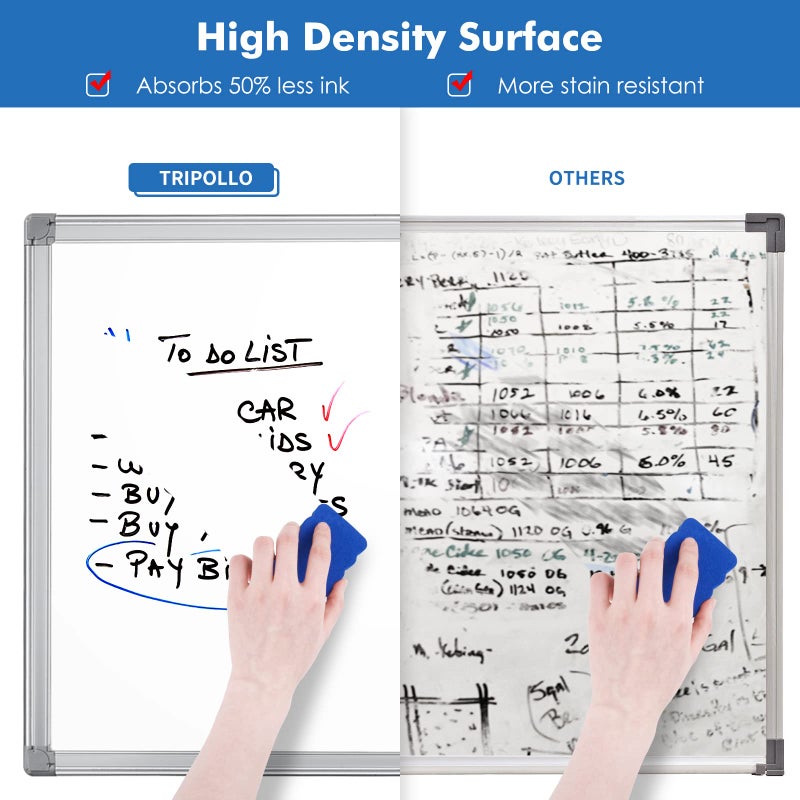 Tripollo لوحة بيضاء قابلة للمسح الجاف، 24 × 18 بوصة، لوحة مغناطيسية قابلة للمسح الجاف للحوائط، لوحة بيضاء بإطار ألمنيوم، لوحة كتابة للمنزل والفصل الدراسي والمكتب - Image 3