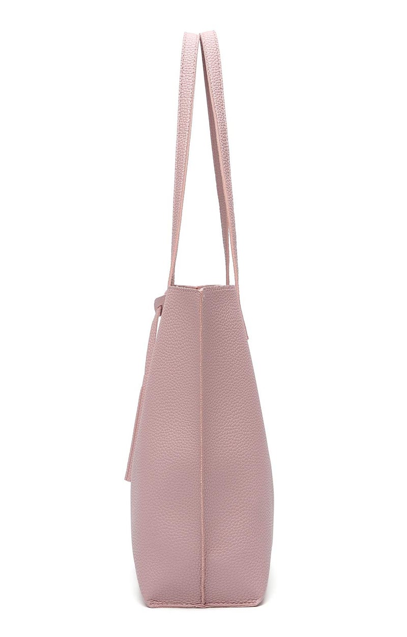 Dreubea Women's Soft Faux Leather Tote Shoulder Bag from, Big Capacity Tassel Handbag Baby Pink - Image 4
