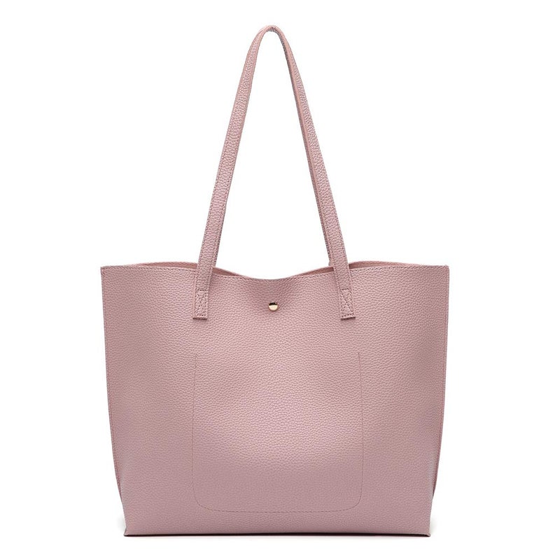 Dreubea Women's Soft Faux Leather Tote Shoulder Bag from, Big Capacity Tassel Handbag Baby Pink - Image 3