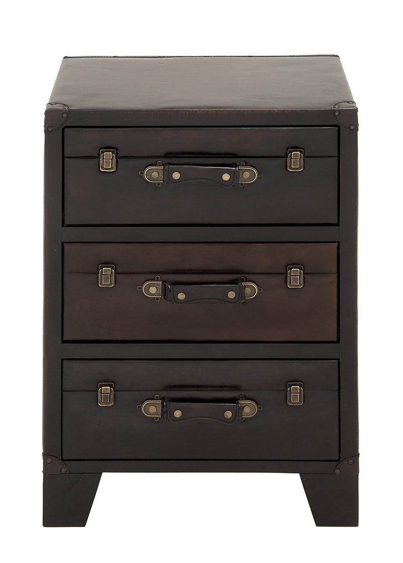Deco 79 Deco 79 Faux Leather Room Cabinet Vintage Faux Leather Storage Cabinet with Buckles and Straps Detailing Accent Cabinet 19 x 14 x 28 Dark Brown 