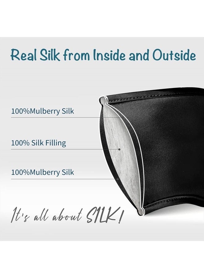LULUSILK Mulberry Silk Sleep Eye Mask Blindfold with Elastic Strap Headband, Soft Eye Cover Eyeshade for Night Sleeping, Travel, Nap(Black), Pack of 1 - Image 2