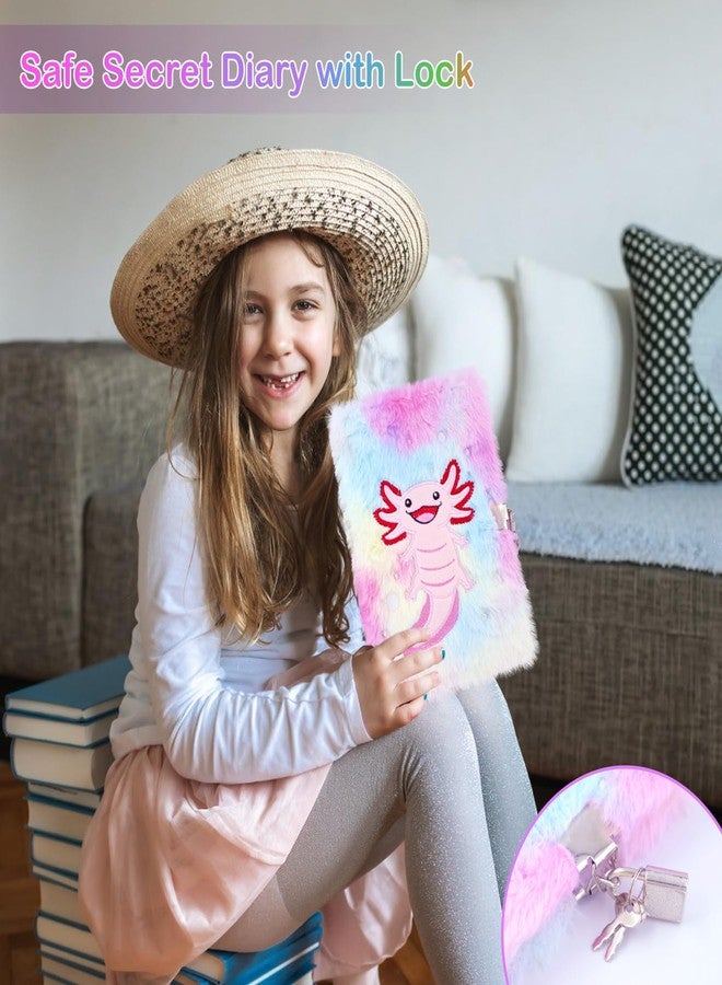 PJDRLLC Axolotl Diary with Lock, Gift for 8 9 10 Year Old Girl, Secret Diary Journal Notebook with Coin Purse, Multicolored Pen, Stickers, Practical Gift for Birthday Christmas - Image 2