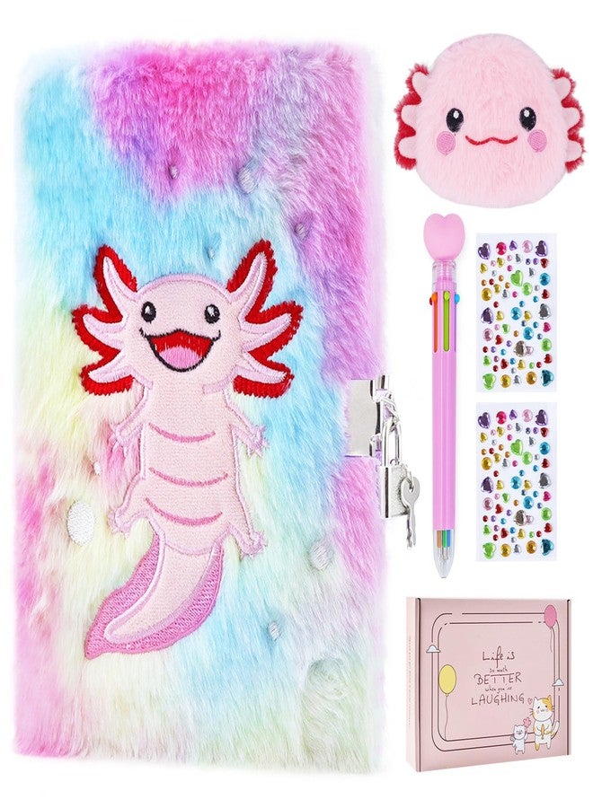 PJDRLLC Axolotl Diary with Lock, Gift for 8 9 10 Year Old Girl, Secret Diary Journal Notebook with Coin Purse, Multicolored Pen, Stickers, Practical Gift for Birthday Christmas - Image 1