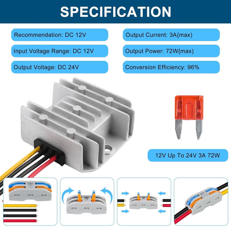 SUPERNIGHT DC 12V Step Up to 24V 3A Boost Converter 72W DC Voltage Regulator Power Converter Waterproof Module Transformer for Golf Cart Club Car Recreational Vehicle - Image 3